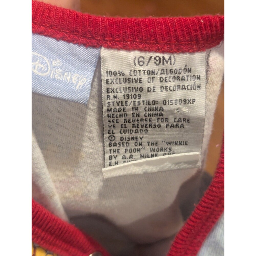 Vintage Disney Winnie The Pooh Baseball One Piece 6-9 months Grey & Red - Picture 6 of 7